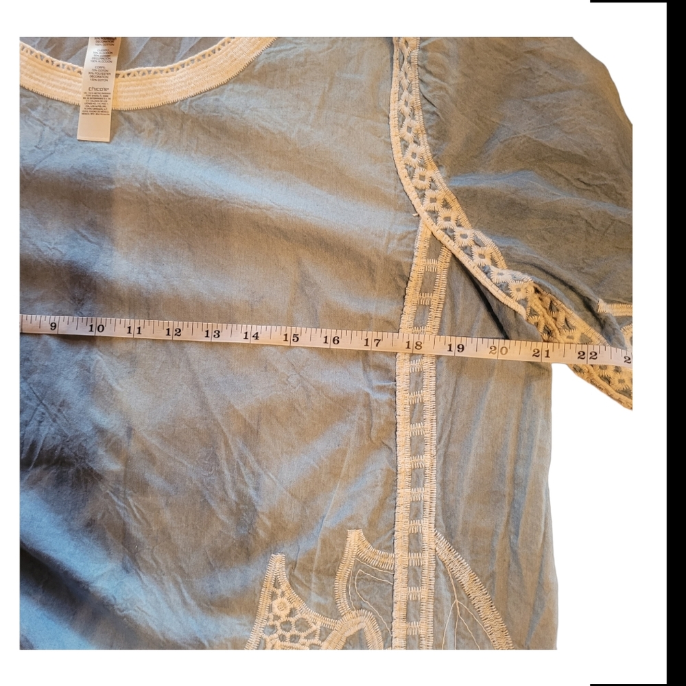 Chico's Chambray Crochet Embroidered Top Size Chico's  2 - Picture 9 of 10